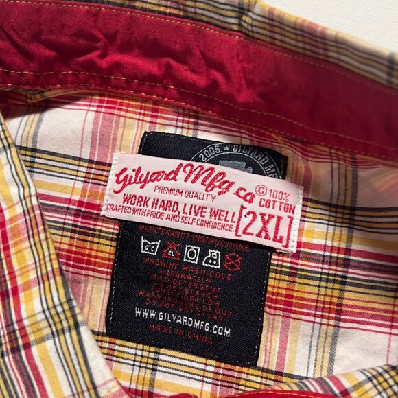 Gilyard MFG Shirt Long Sleeve Casual Plaid Button Down Red Men's size XXL 2XL - Picture 7 of 8